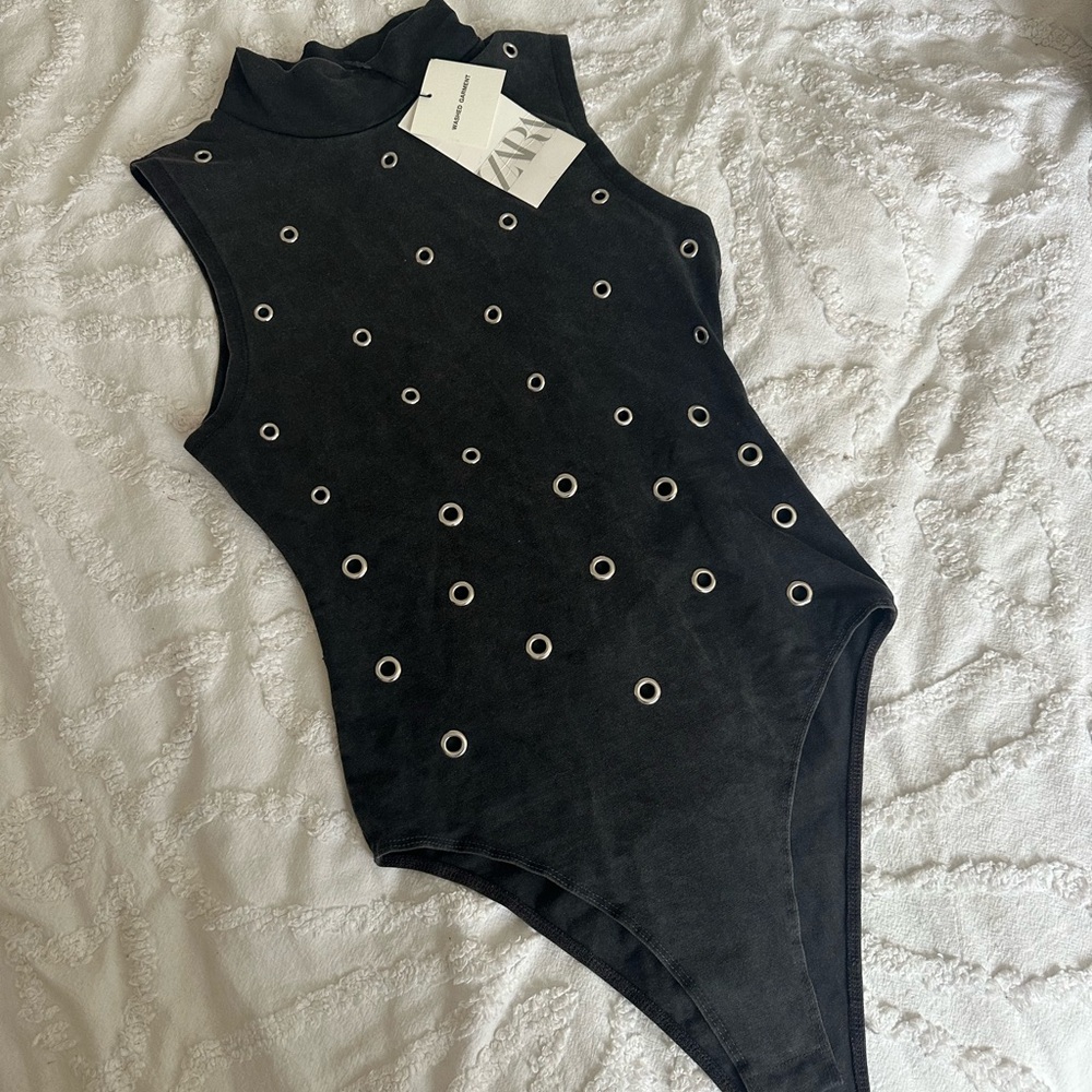 Zara Black Bodysuit with Distinctive Circular Design